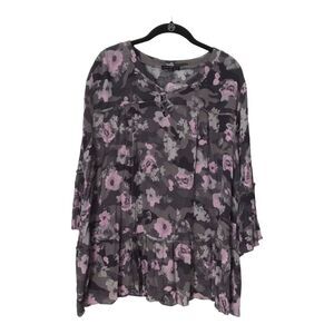Lane Bryant Top Womens Size 14/16 Pink Grey Floral Caged Peplum Long Sleeve